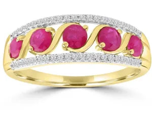 9CT Y/G 0.15CT DIAMOND AND RUBY RING - SIZE N