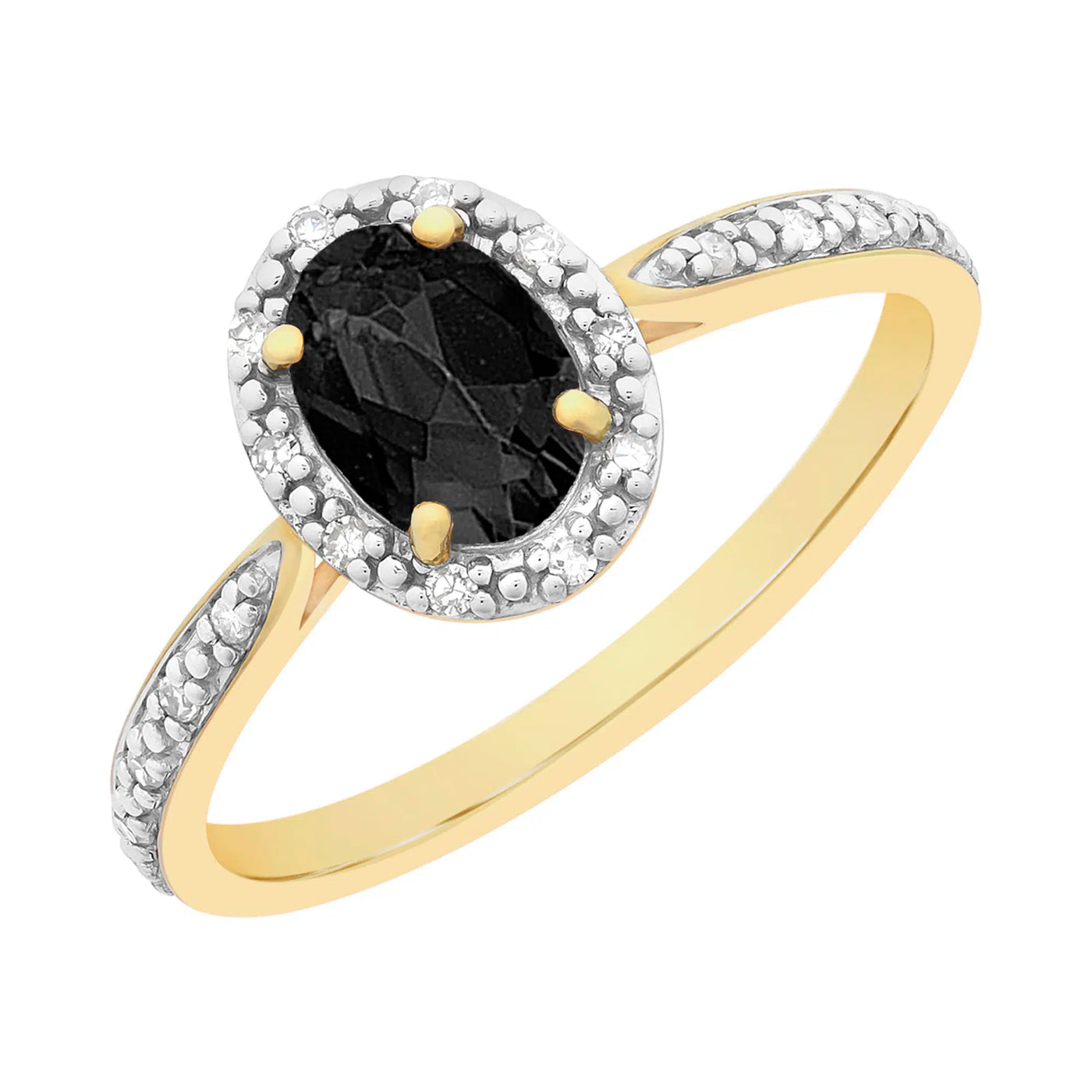 9CT Y/G SAPPHIRE AND DIAMOND RING - SIZE O