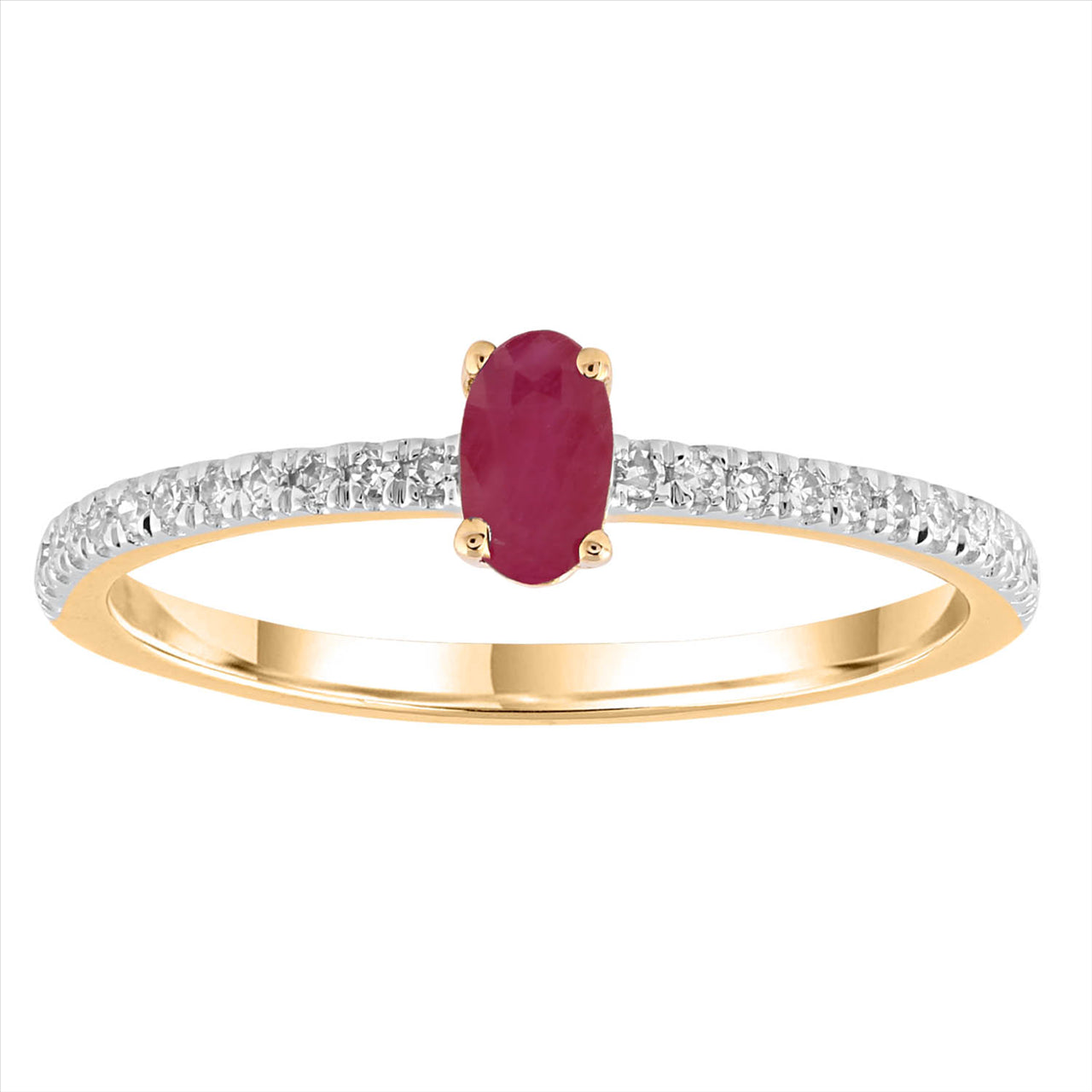 9ct Y/G Ruby and 0.12ct Diamond Ring - Size N