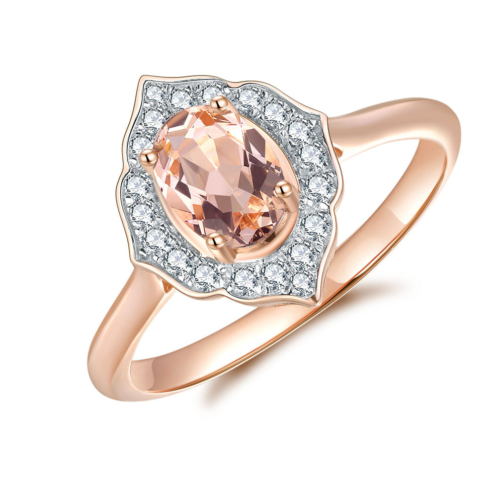 9k Rose Gold Morganite and Diamond Ring