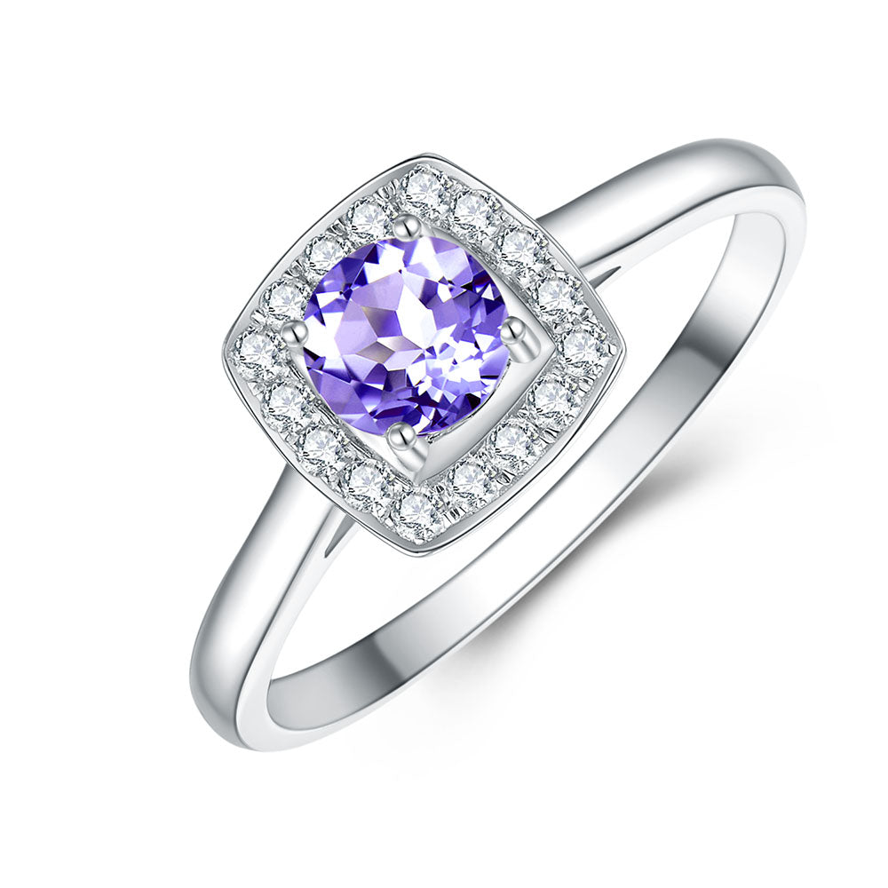 9k White Gold Tanzanite and Diamond Ring