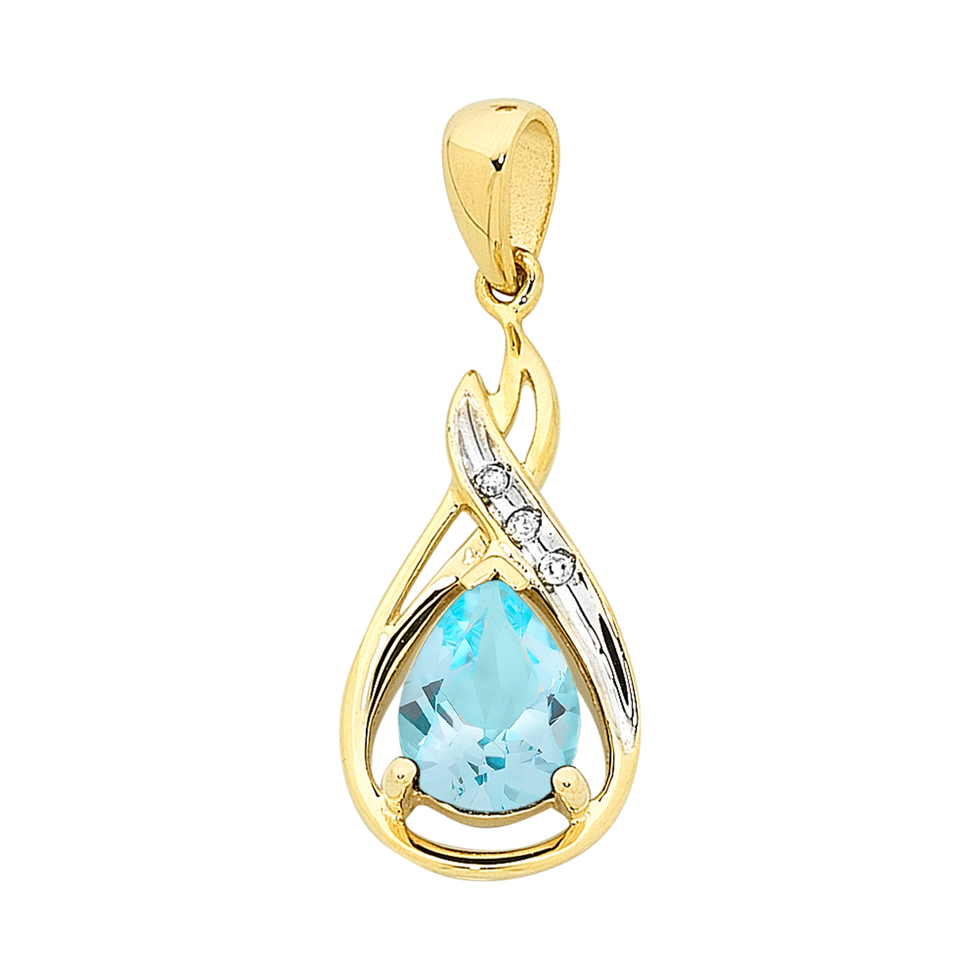 9ct Y/G Blue Topaz and Diamond Pendant