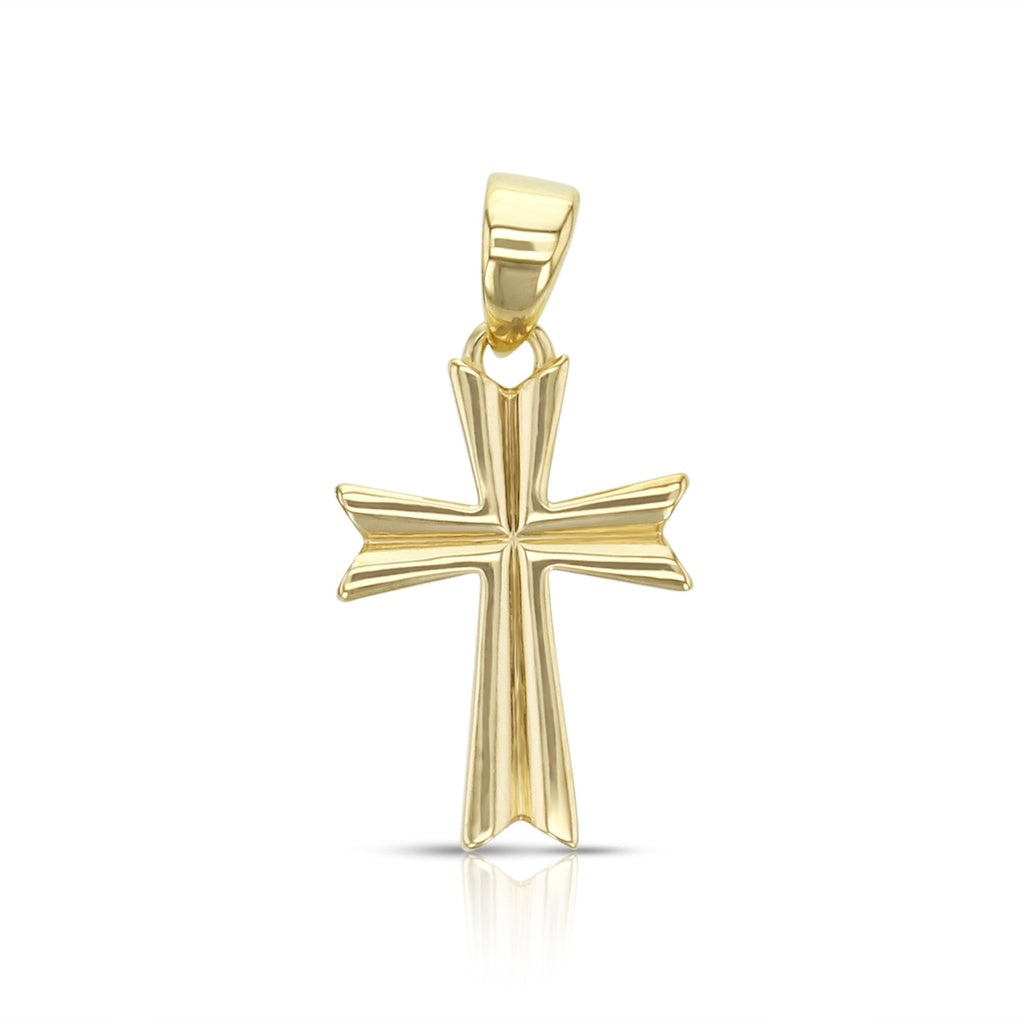 9CT Y/G CONCAVE POINTED CROSS PENDANT