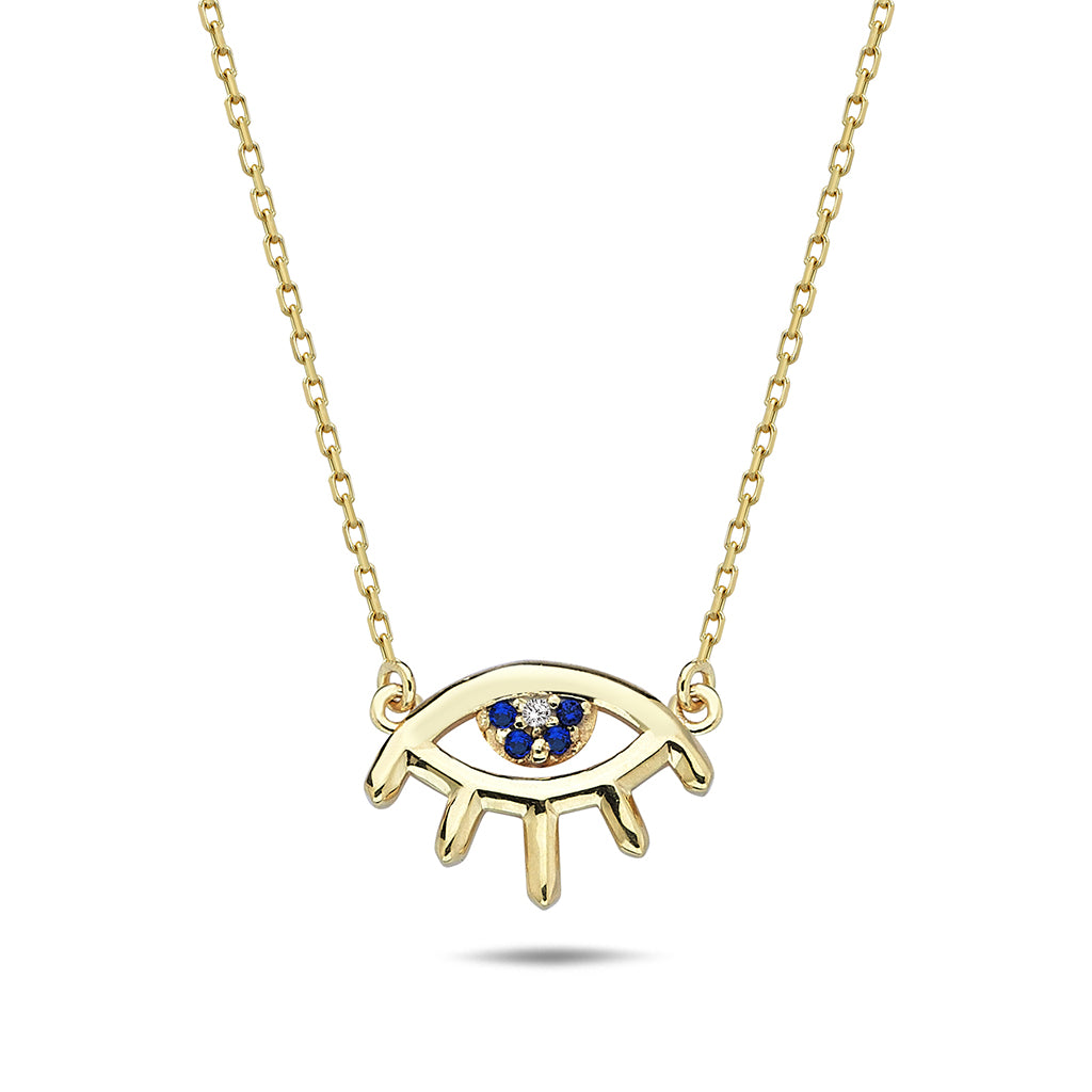 9CT Y/G C/Z & BLUE STONE EVIL EYE NECKLACE 45CM