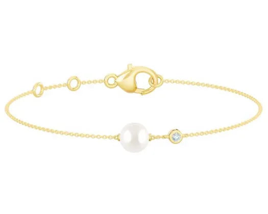 9ct Y/G 0.03ct Lab Grown Diamond and Freshwater Pearl Bracelet 17-19cm
