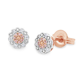 9CT R/G DIAMOND & LIGHT PINK DIAMOND STUDS
