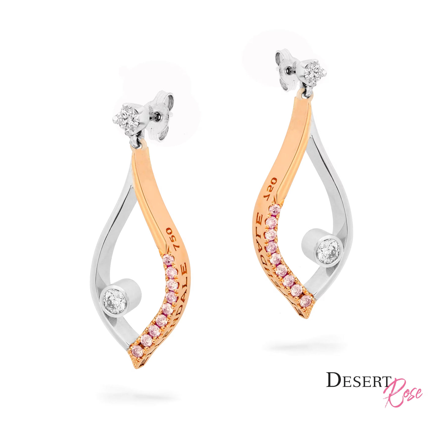 18CT W/G AND R/G TEARDROP PINK DIAMOND EARRINGS