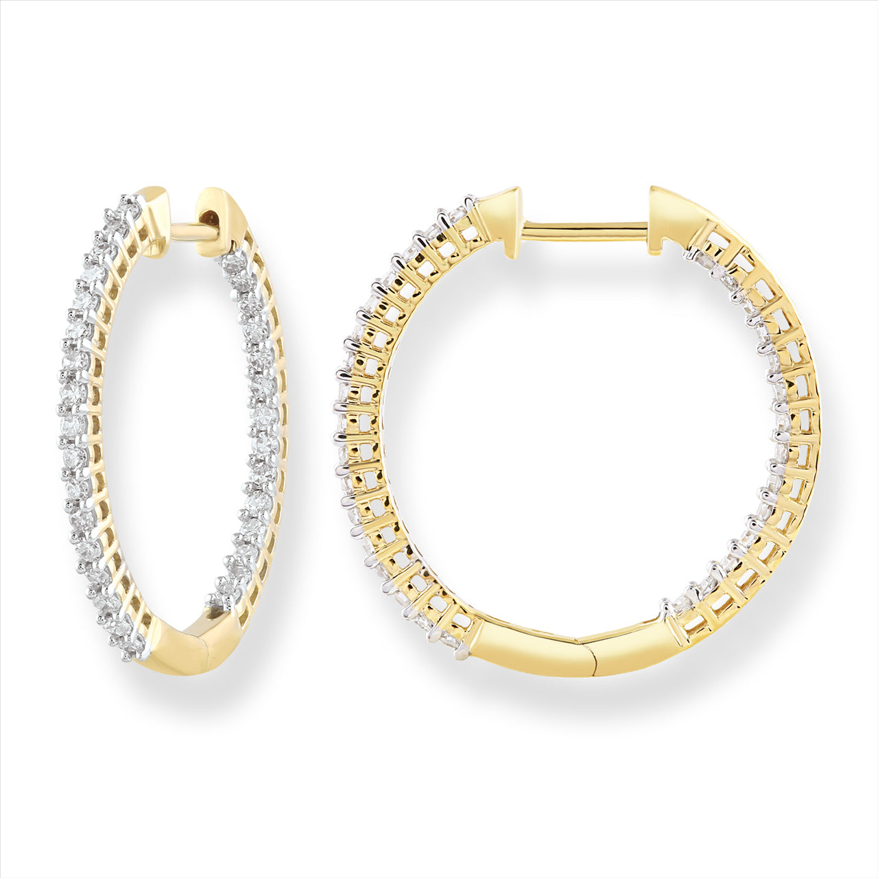 9CT Y/G DIAMOND HOOP EARRINGS