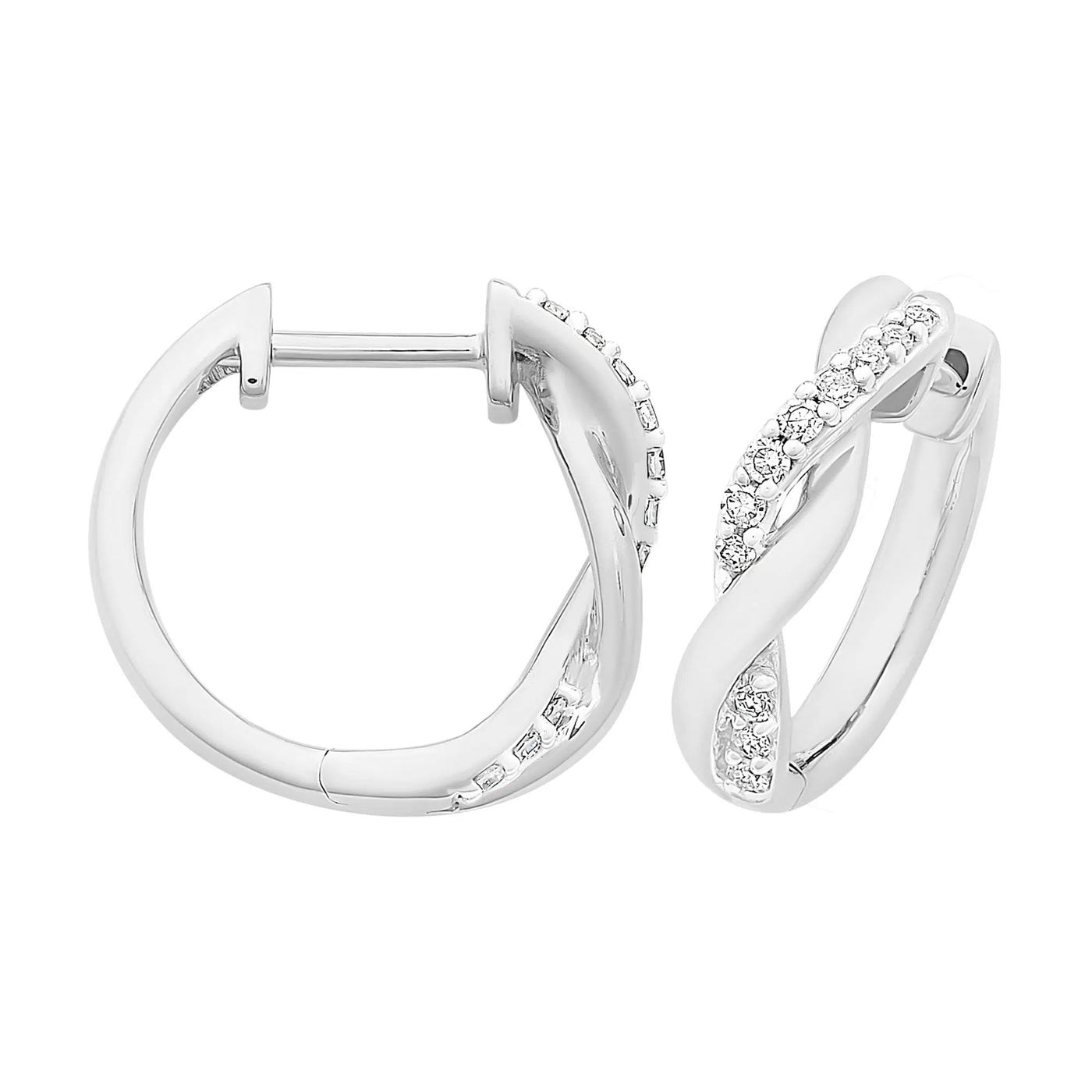 9CT W/G DIAMOND TWIST HOOP HUGGIES