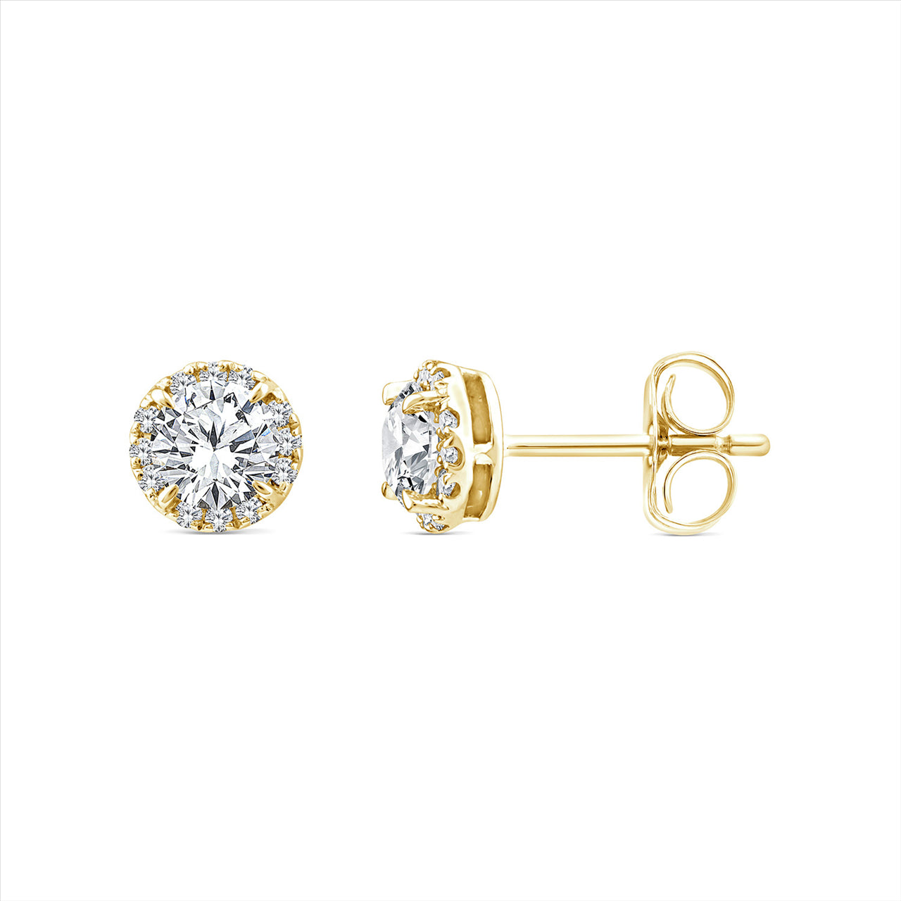 9ct Y/G 1.12ct Lab Grown Diamond Round Halo Studs