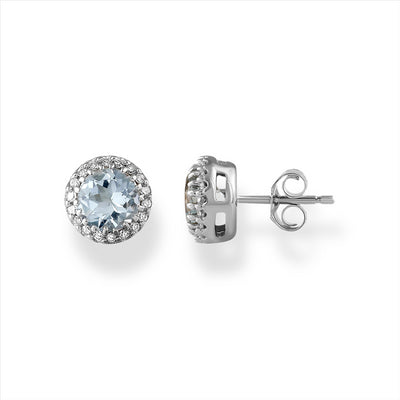 Aquamarine Stud Earrings with 0.05ct Diamond In 9K White Gold