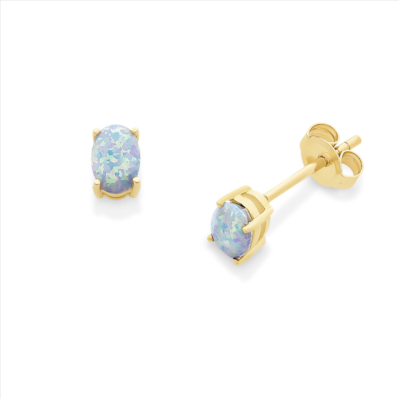9CT Y/G CREATED OPAL AND DIAMOND STUDS