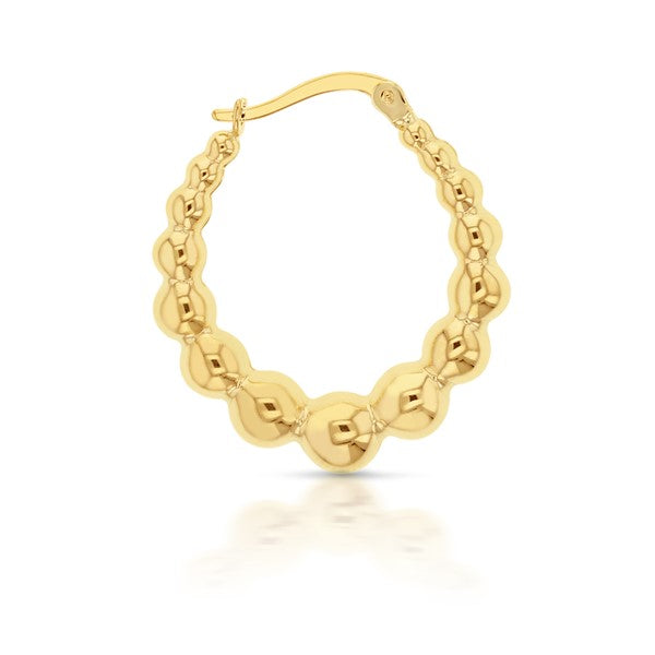 9CT Y/G BEADED OVAL CRESCENT HOOPS 24MM