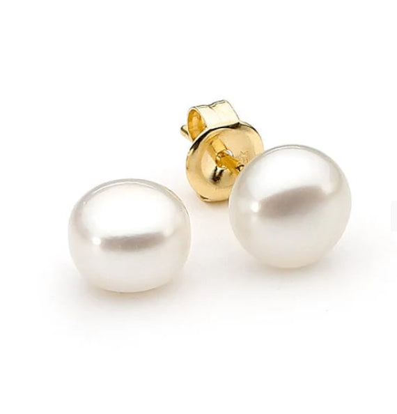 9CT Y/G FRESHWATER PEARL BUTTON STUDS 9-9.5MM