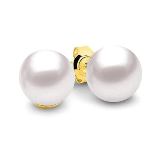 9CT Y/G FRESHWATER PEARL ROUND STUDS 8MM