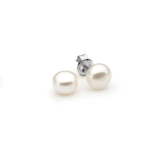 S/S FRESHWATER PEARL BUTTON STUDS 7MM