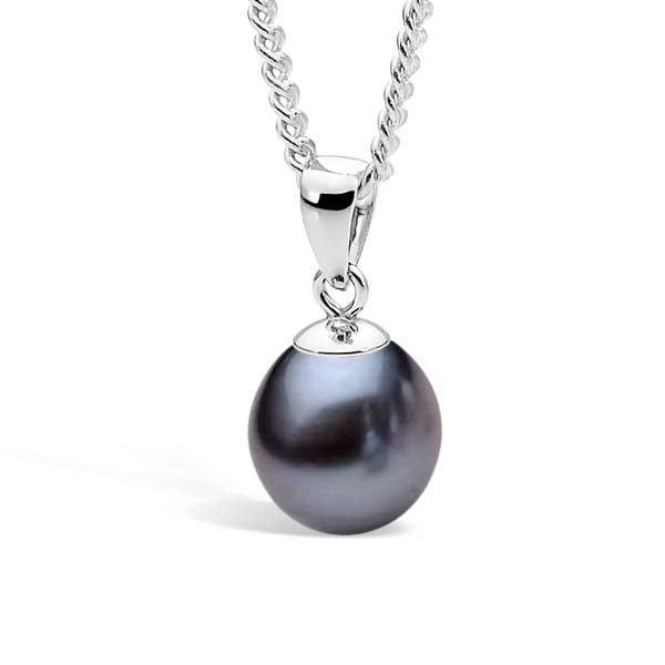 S/S DYED BLACK FRESHWATER PEARL PENDANT 10-10.5MM