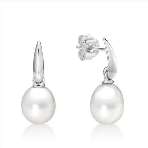 S/S Freshwater Pearl Straight Edge Drop Studs 8mm