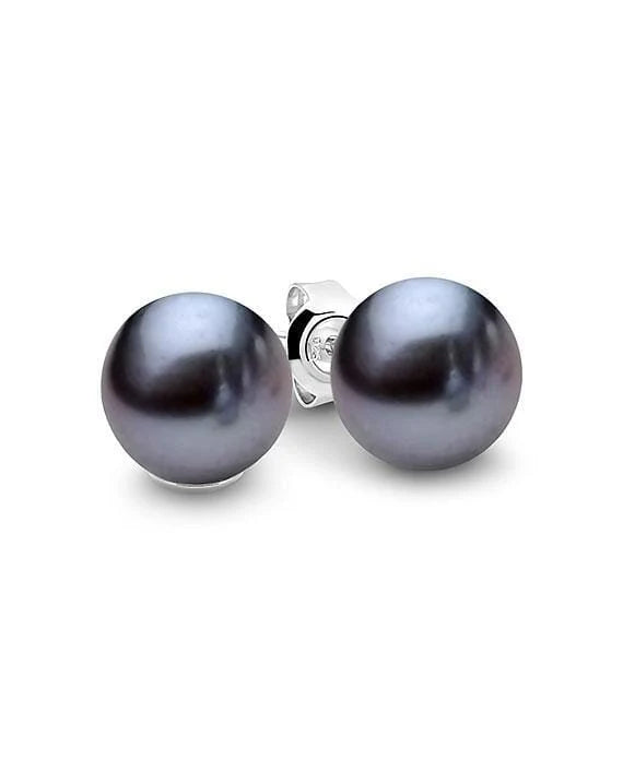 S/S DYED BLACK FRESHWATER PEARL STUDS 11-11.5MM