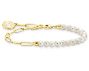 Freshwater Pearl Link Bracelet 16-19cm - Y/G Plated