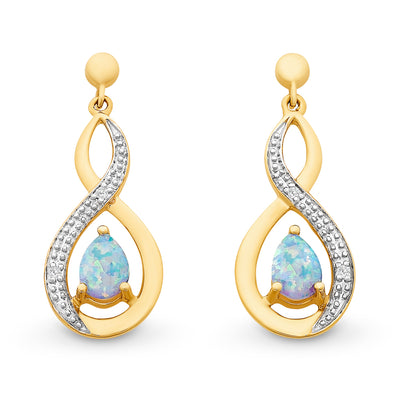 9k gold created opal & diamond earrings