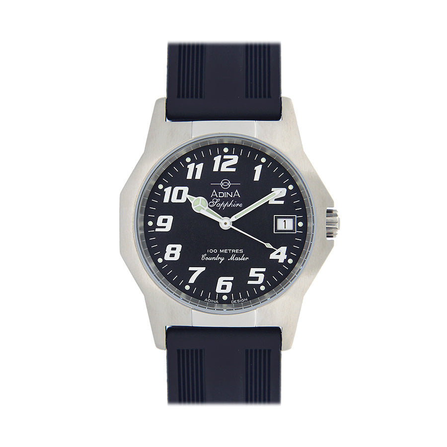 Gents S/S Black Country Master Silcone Strap Watch 37mm