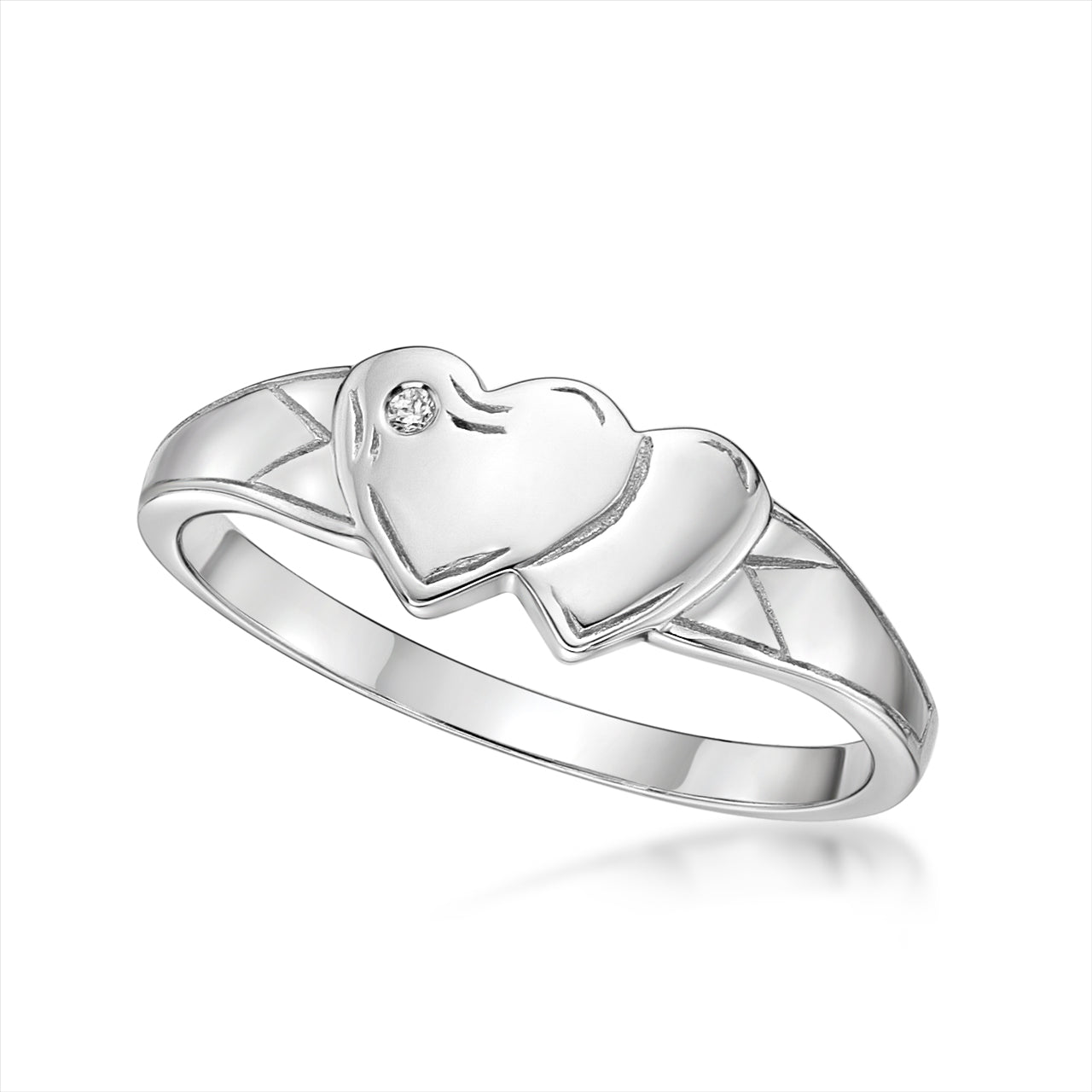 S/S DOUBLE HEART SIGNET RING - SIZE O.5
