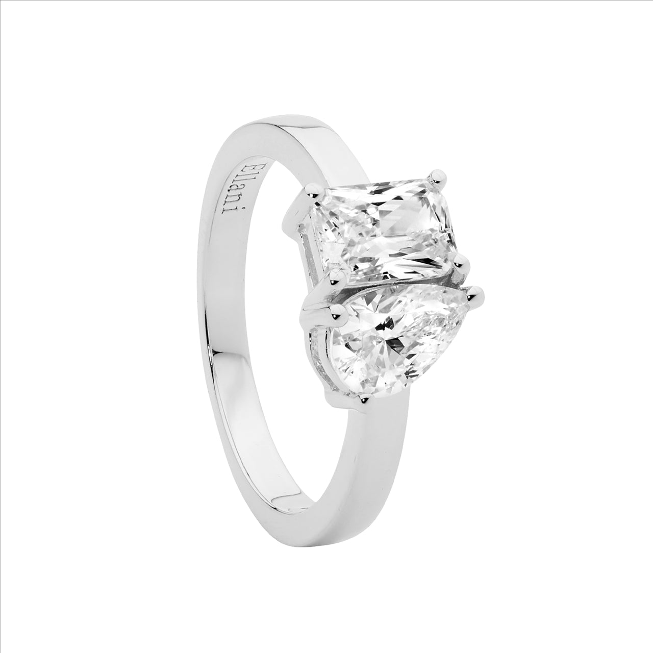 S/S EMERALD AND PEAR CUT C/Z RING - SIZE N.5