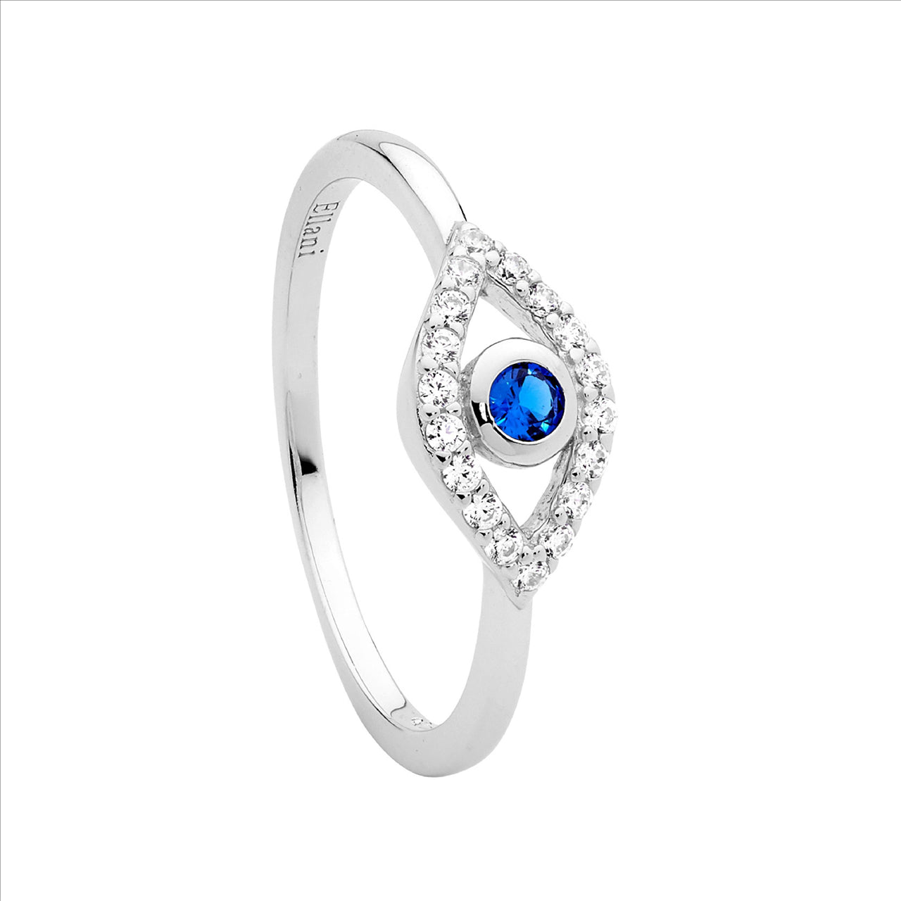 S/S WHITE AND BLUE C/Z EVIL EYE RING - SIZE R.5