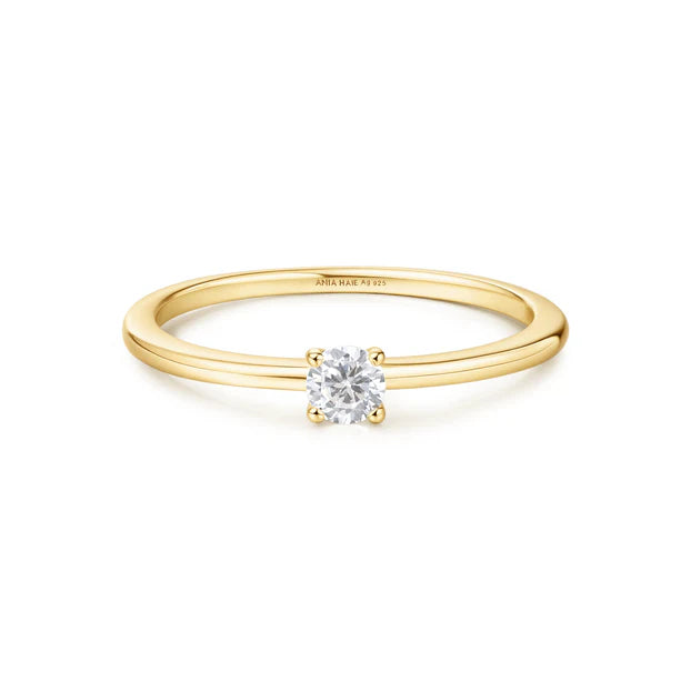 CLASSIC C/Z SOLITAIRE RING - SIZE Q.5 - Y/G PLATED