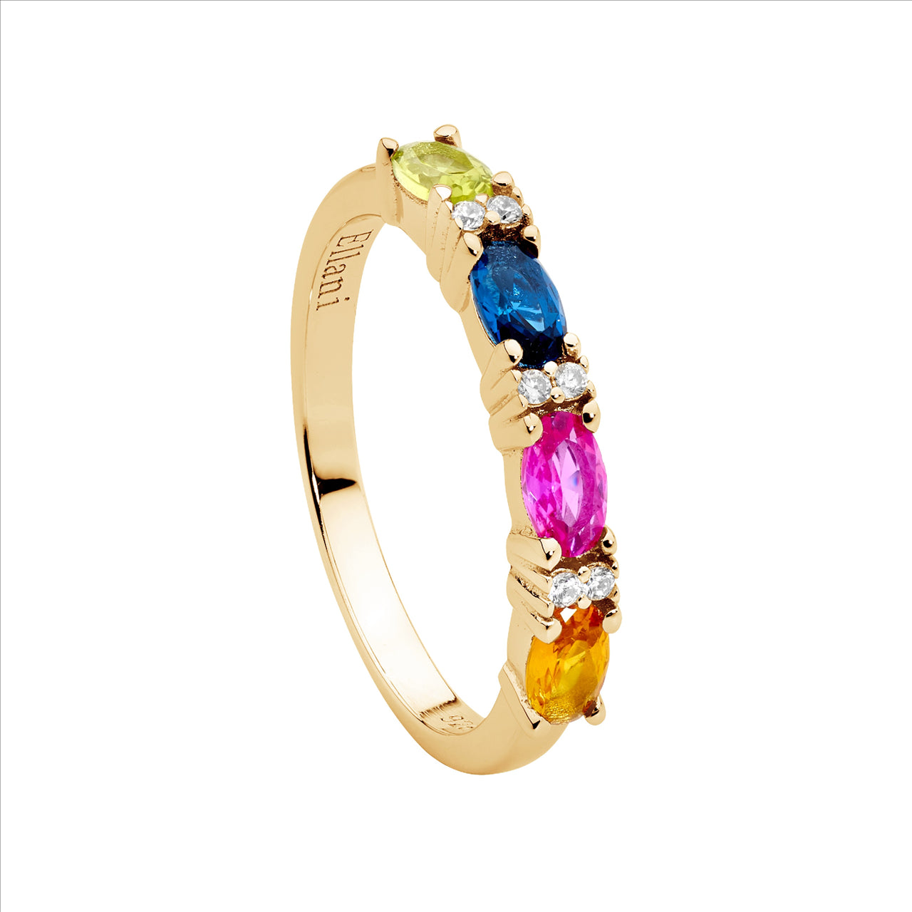 OVAL AND ROUND MULTICOLOUR C/Z RING - SIZE Q - Y/G PLATED