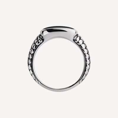 Mens S/S Black Onyx Patterened Ring - Size X.5