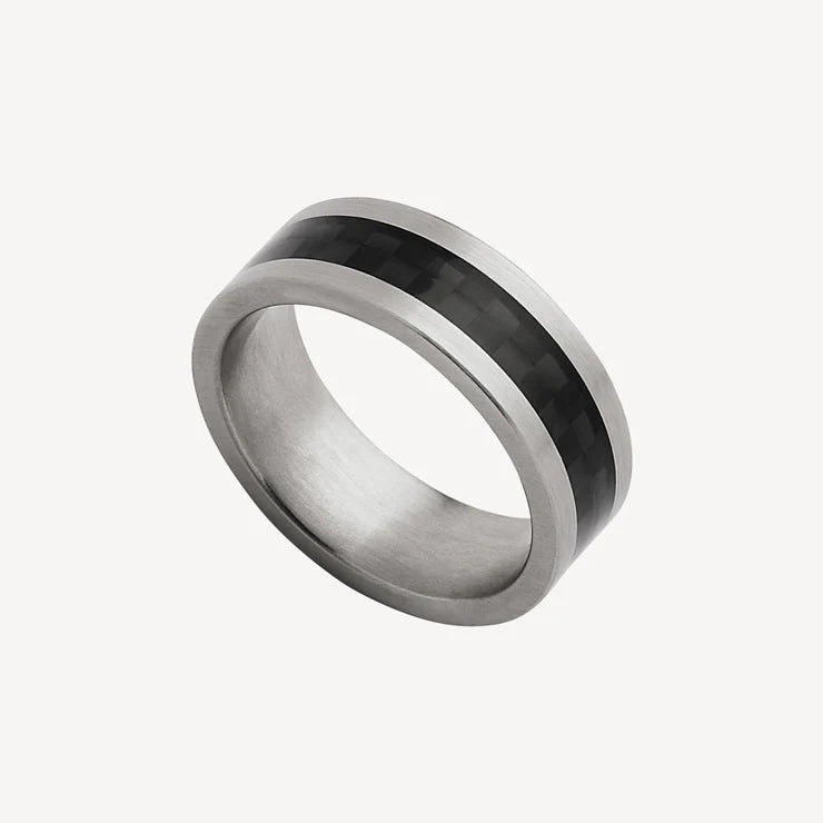 Mens Stainless Steel and Black Carbon Fibre Ring 13mm - Size Z