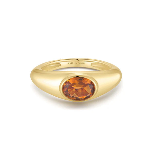 Orange Nano Gem Ring - Size P - Y/G Plated
