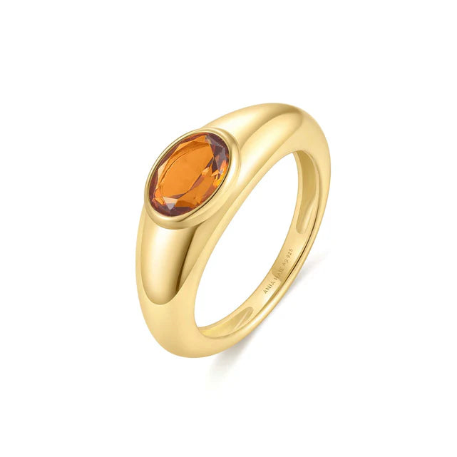 Orange Nano Gem Ring - Size P - Y/G Plated
