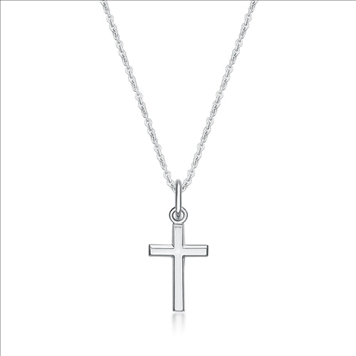 S/S Small Bevelled Edge Cross Pendant with Chain 45cm
