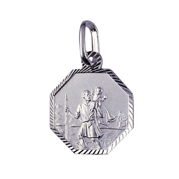 S/S ST CHRISTOPHER OCTAGON PENDANT 12MM