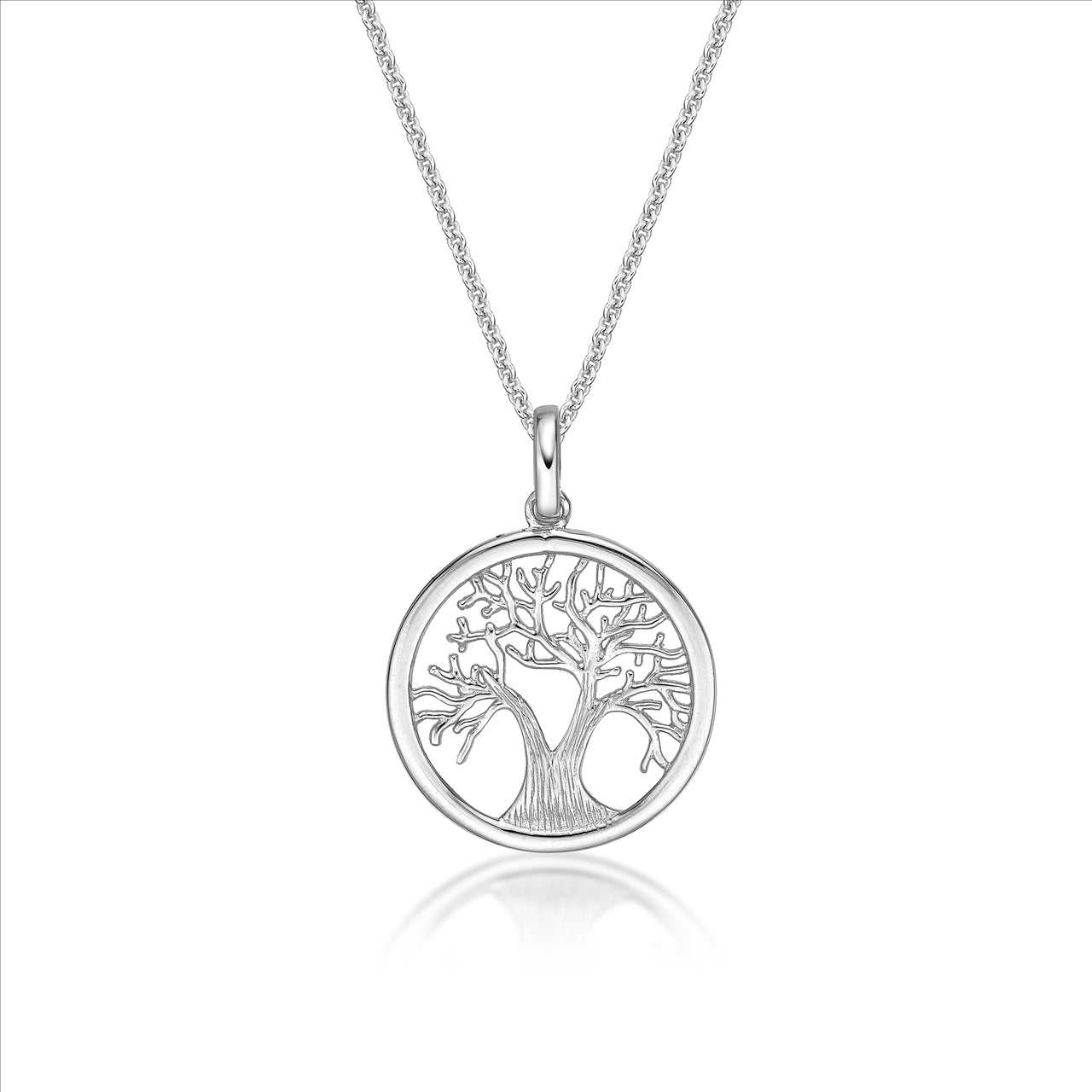 S/S Tree of Life with Textured Trunk Pendant 19mm with Chain 45cm