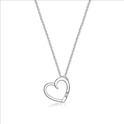 S/S Small C/Z Heart Slider Pendant with Chain 45cm
