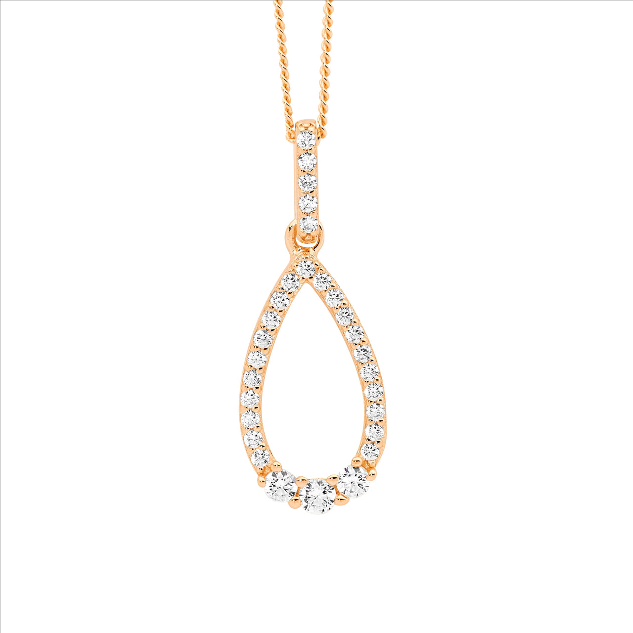 OPEN TEAR DROP PENDANT WITH C/Z - R/G PLATED