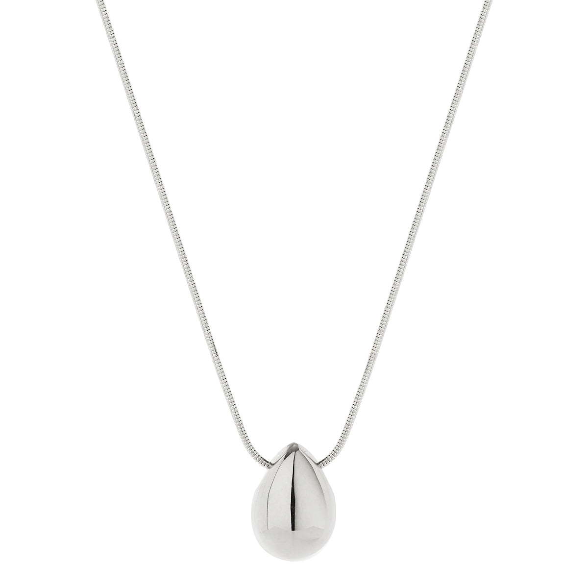 S/S PUFFED TEARDROP PENDANT ON SNAKE CHAIN 55CM
