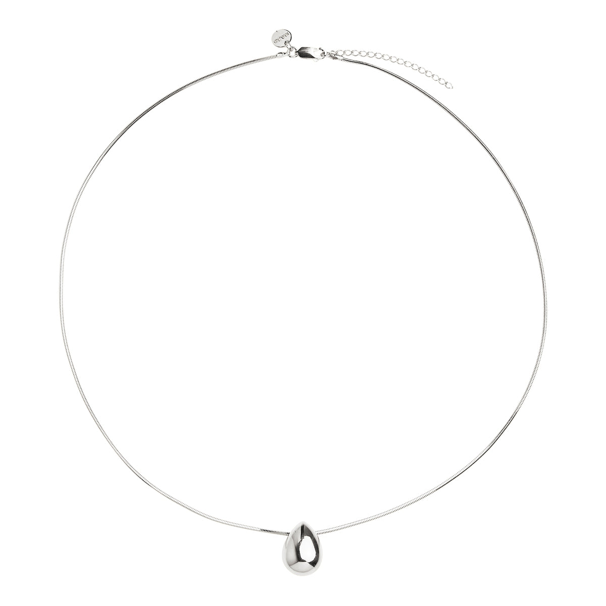 S/S PUFFED TEARDROP PENDANT ON SNAKE CHAIN 55CM