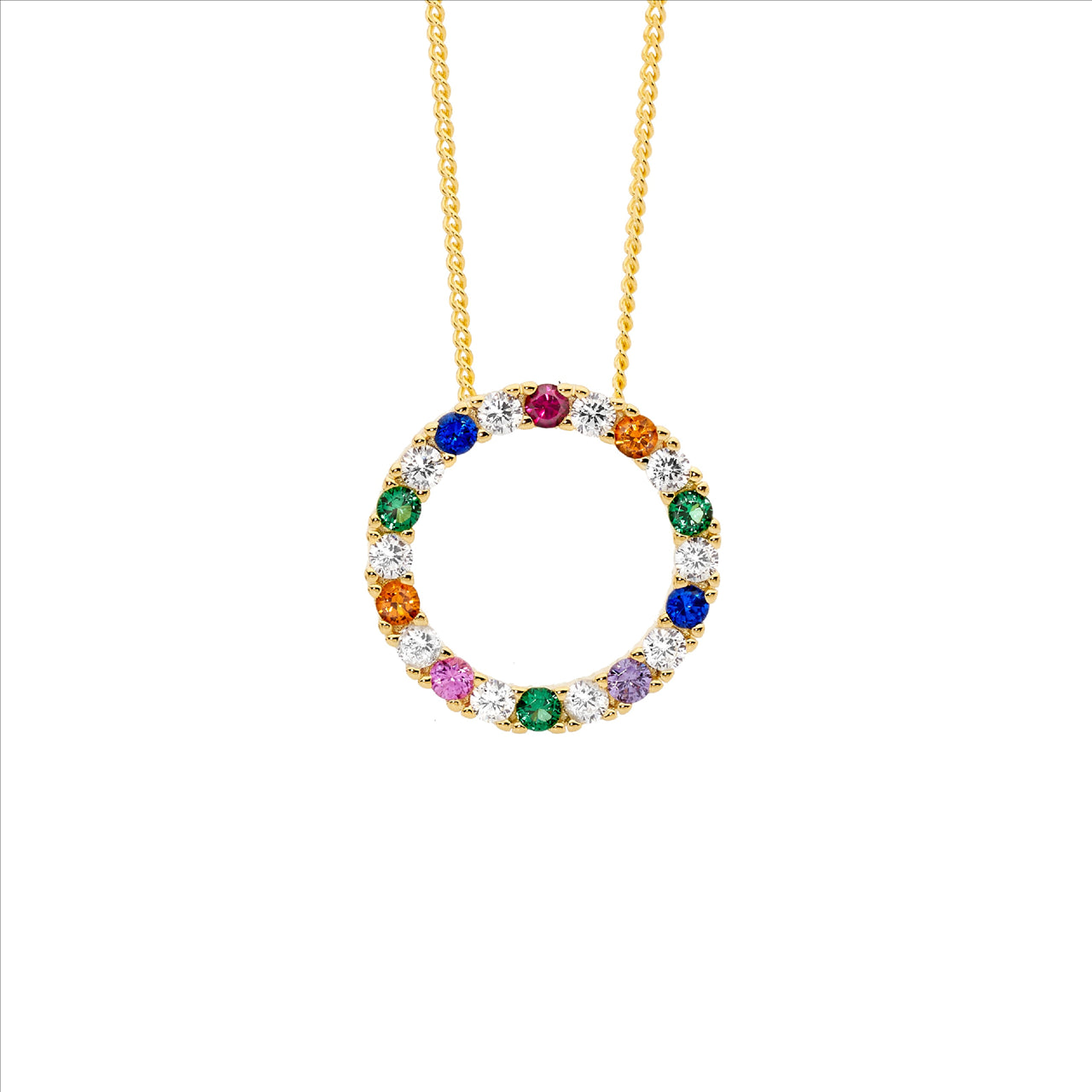 MULTI COLOUR C/Z OPEN CIRCLE PENDANT 16MM - Y/G PLATED