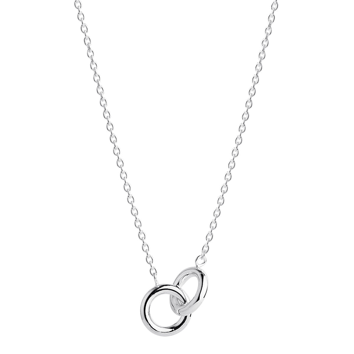 S/S INTERLOCKED SILVER RINGS NECKLACE 42CM + 5CM