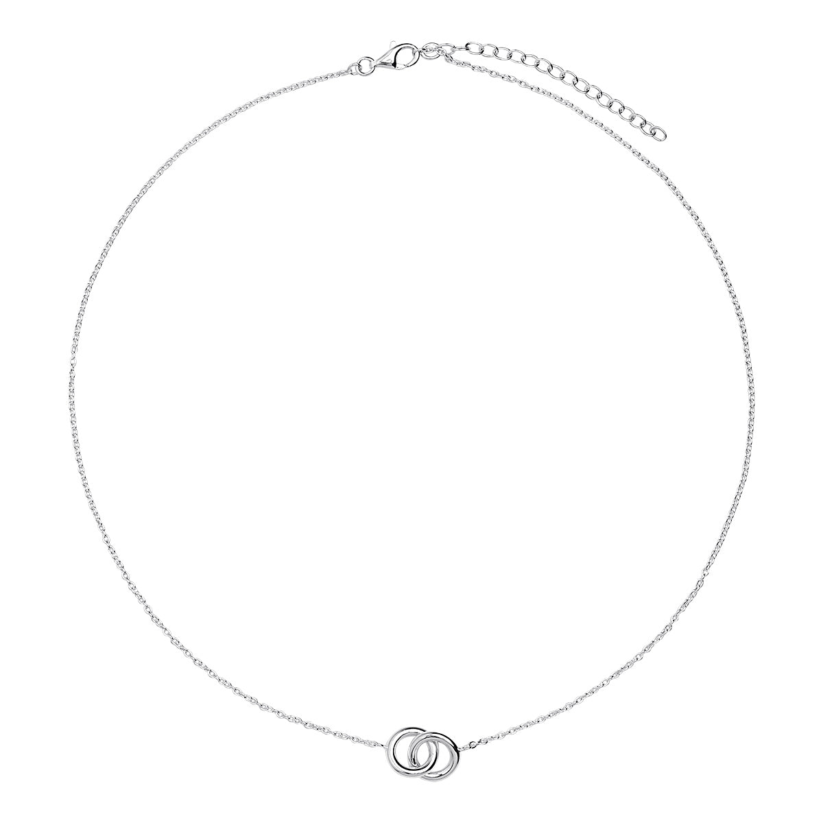 S/S INTERLOCKED SILVER RINGS NECKLACE 42CM + 5CM