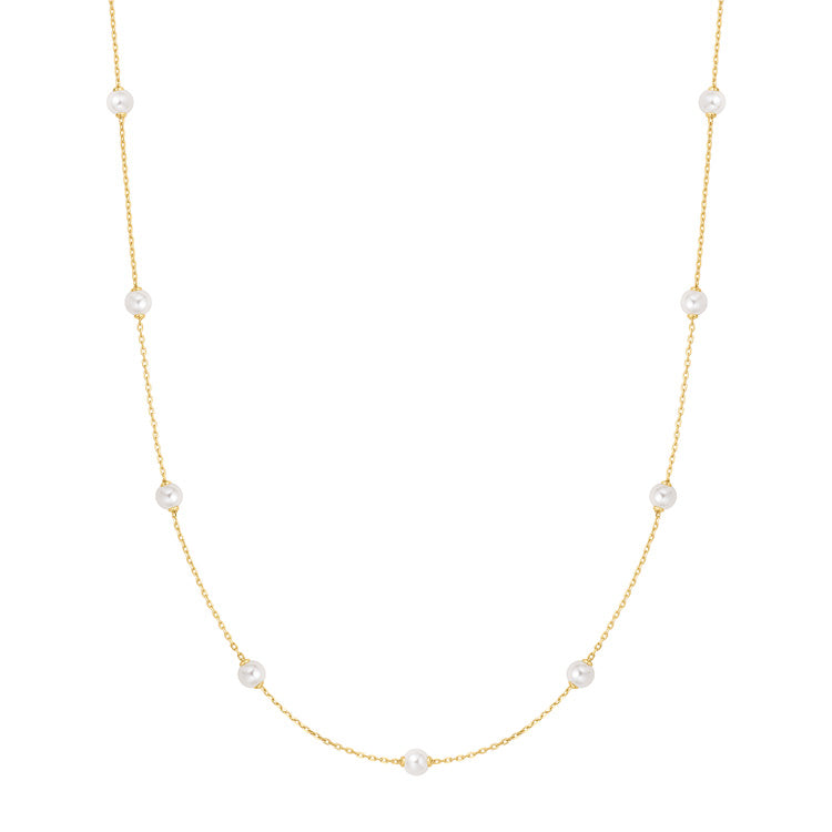 DAINTY PEARL STATION NECKLACE 40.5+5CM - Y/G PLATED