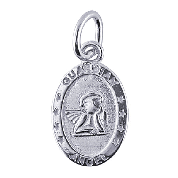 S/S OVAL GUARDIAN ANGEL PENDANT 12X8MM