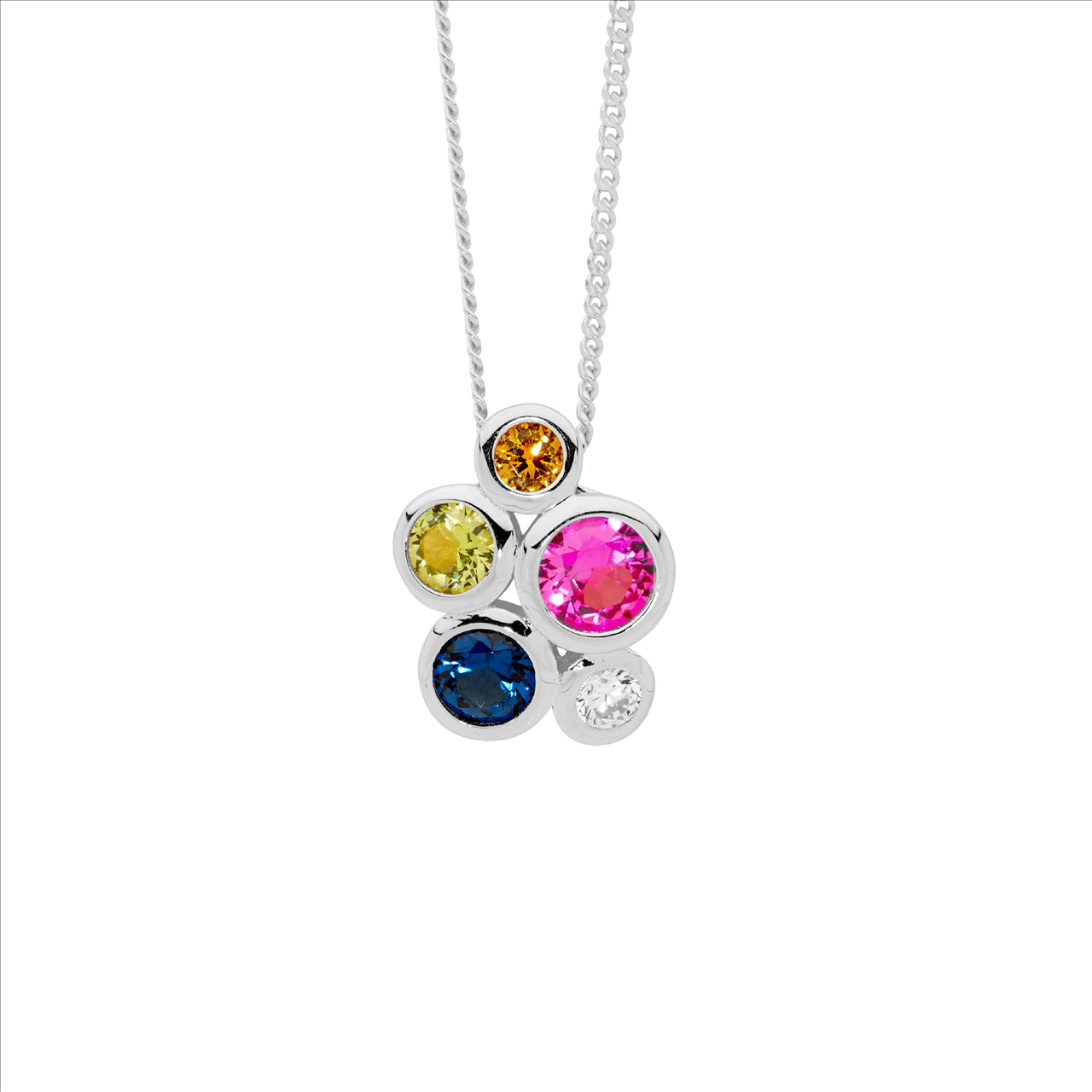 S/S MULTI COLOUR C/Z CLUSTER PENDANT