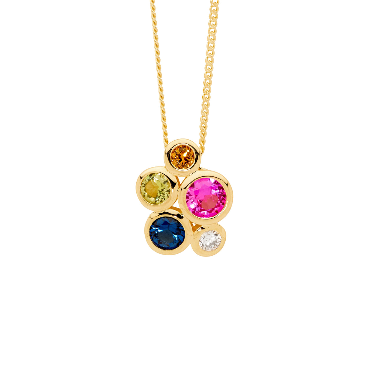 MULTI COLOUR C/Z CLUSTER PENDANT - Y/G PLATED