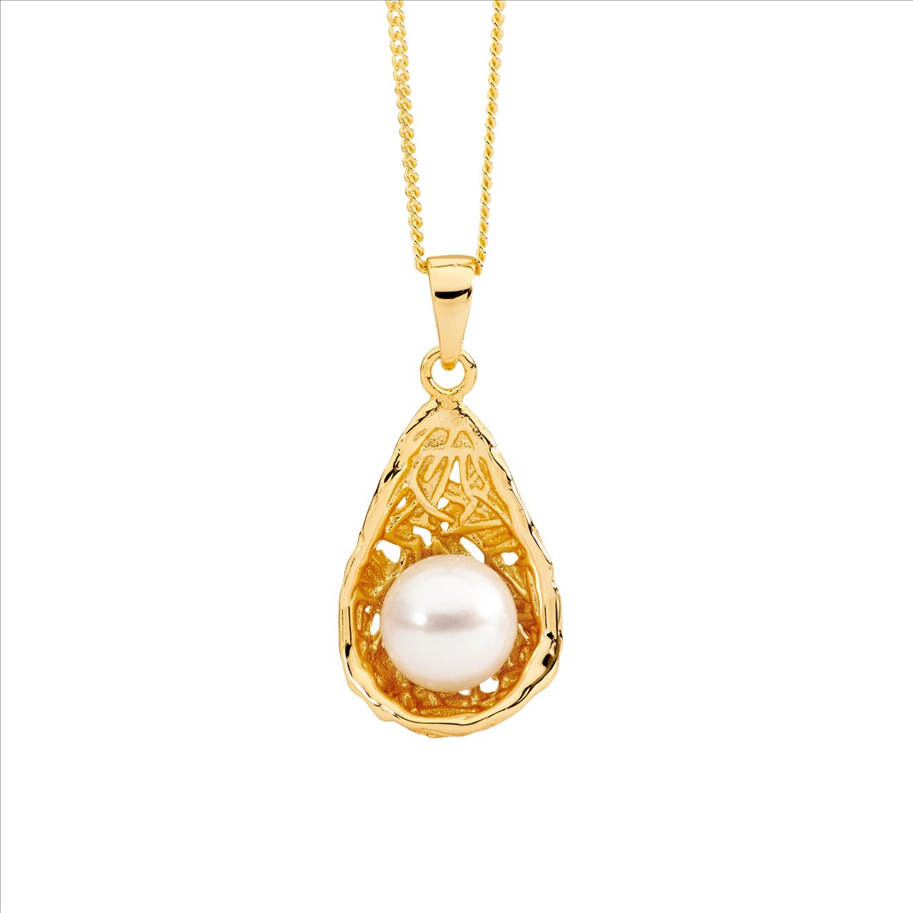FRESHWATER PEARL WEAVE BASKET PENDANT - Y/G PLATED